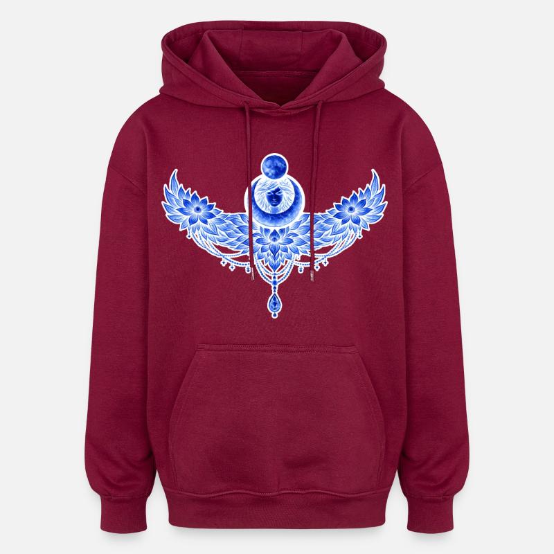Blue winged moon - Oversized Unisex Hoodie - burgundy