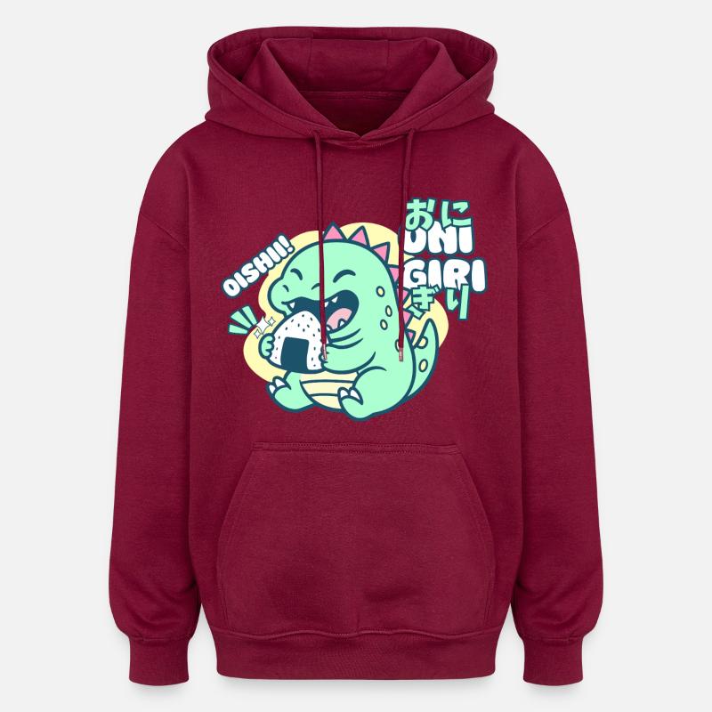 Dinosaure Onigiri mignon - Sweat à capuche oversize unisexe - bordeaux