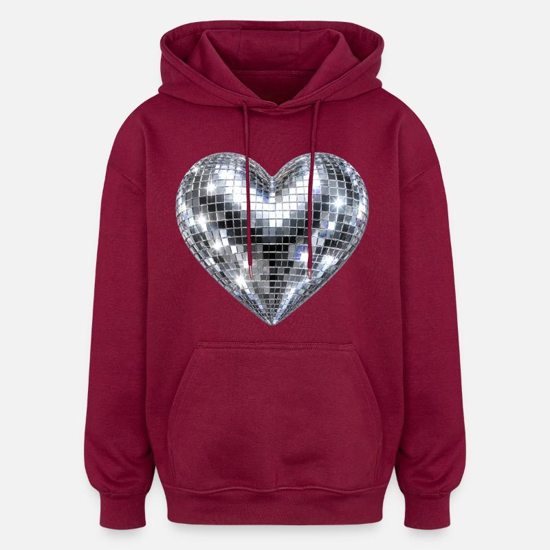 Herz Disco Glitzer - Oversized Unisex Hoodie - Burgunderrot