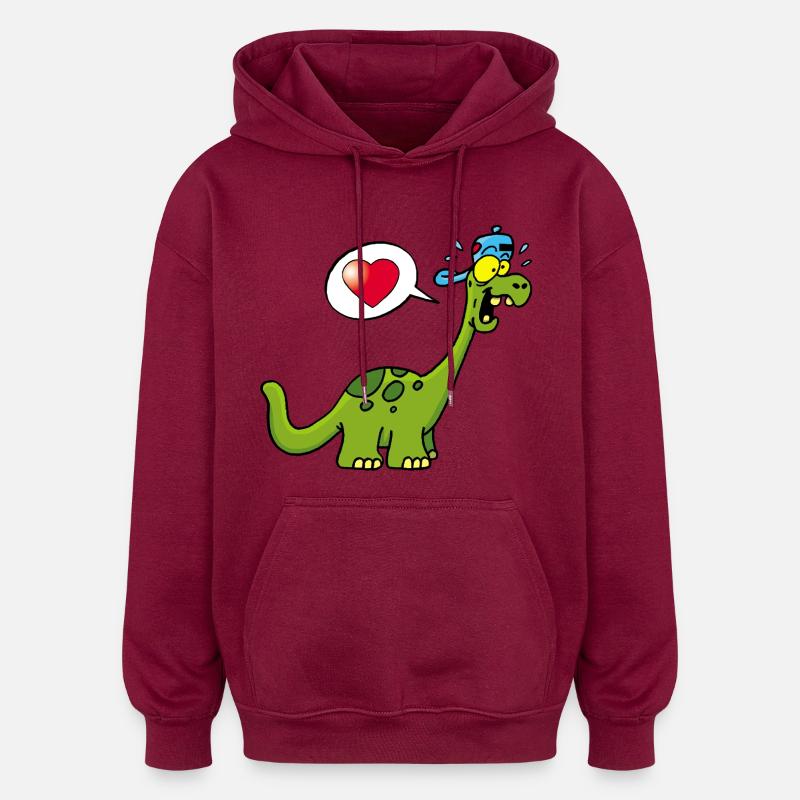 Dinosaure mignon amoureux - Sweat à capuche oversize unisexe - bordeaux