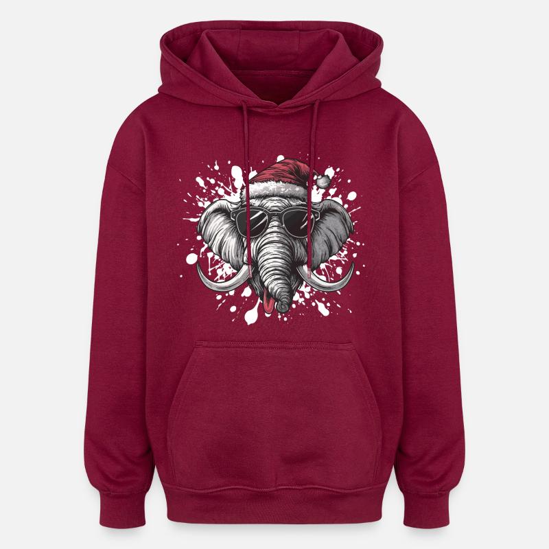 Mammouth Noël Drôle d’éléphant - Sweat à capuche oversize unisexe - bordeaux