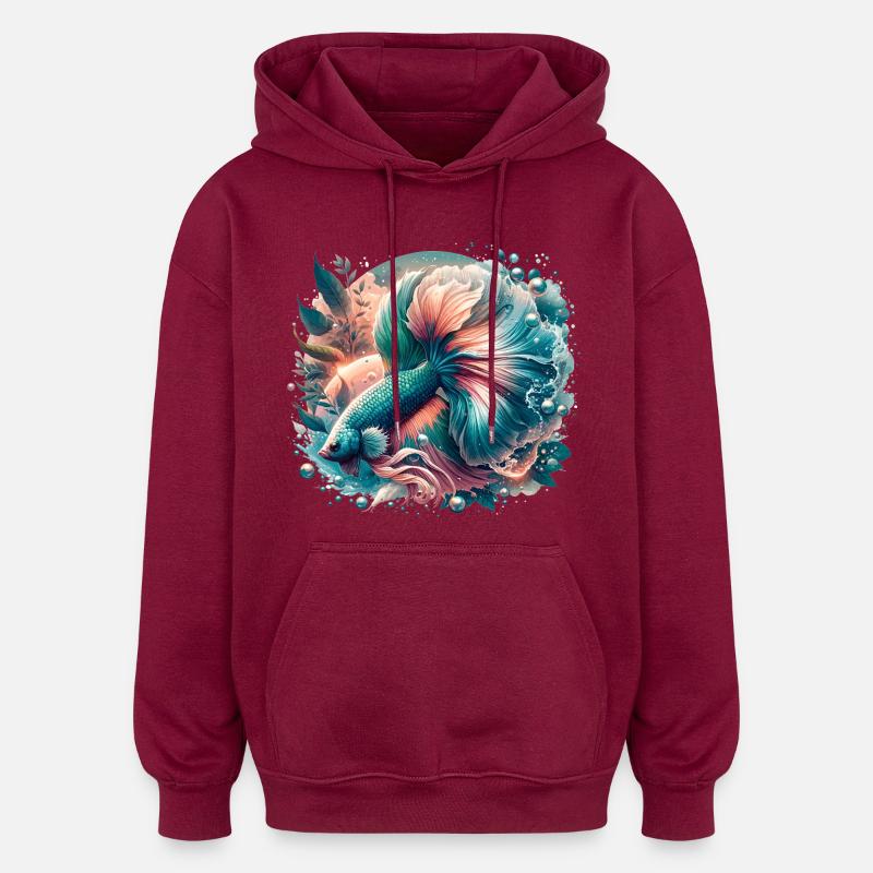 Kampffisch, Betta splendens, bunter Fisch - Oversized Unisex Hoodie - Burgunderrot