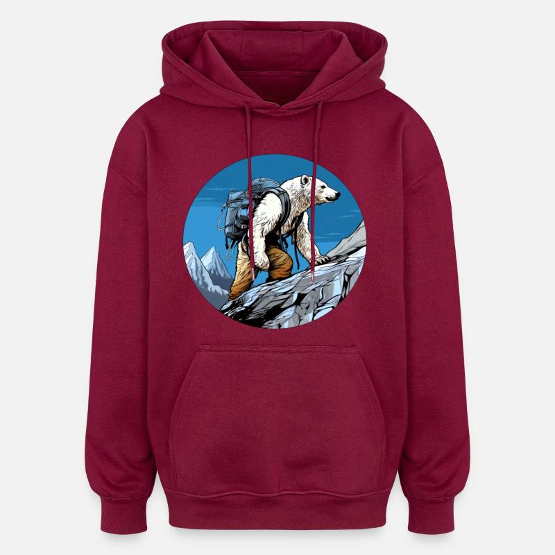 Eisbären Wandern / Bergsteiger Eisbär - Oversized Unisex Hoodie - Burgunderrot