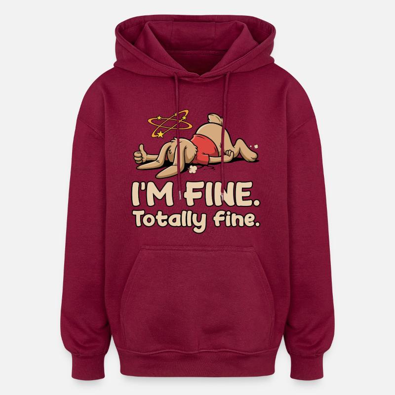 Exhausted rabbit with sarcastic saying - Oversized Unisex Hoodie - burgundy