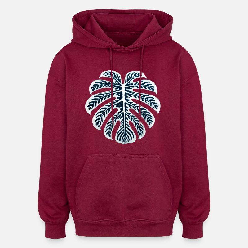 Monstera Leaf – Design artistique déco tropical - Sweat à capuche oversize unisexe - bordeaux