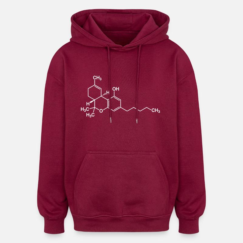THC tetrahydrocannabinol molecule - Oversized Unisex Hoodie - burgundy