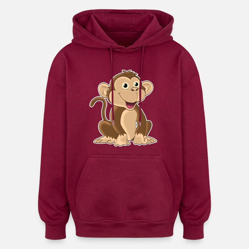 singe drôle - design - Sweat à capuche oversize unisexe - bordeaux
