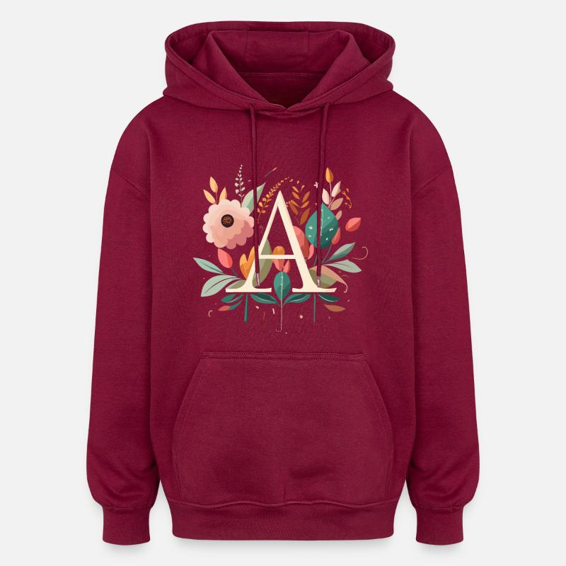 A Typografie mit Blumen - Oversized Unisex Hoodie - Burgunderrot