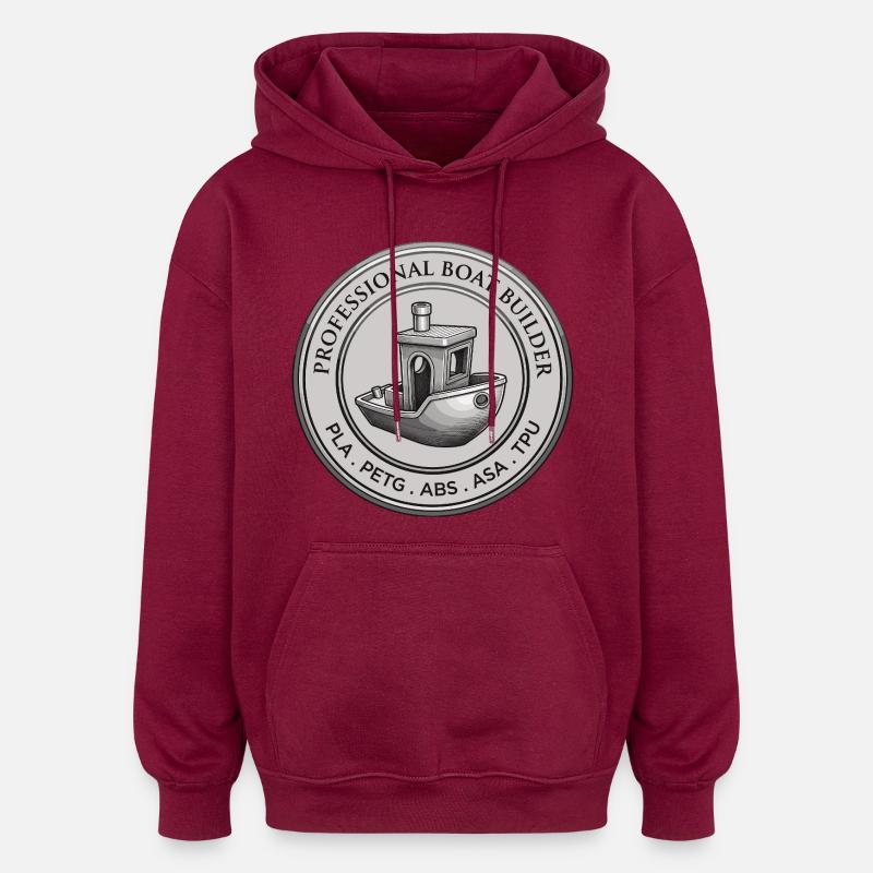 Professional Boat Builder – 3D Printing Emblem - Oversized Unisex Hoodie - burgundy