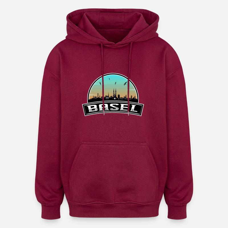 Basel Schweiz Skyline Schweizer Souvenir - Oversized Unisex Hoodie - Burgunderrot