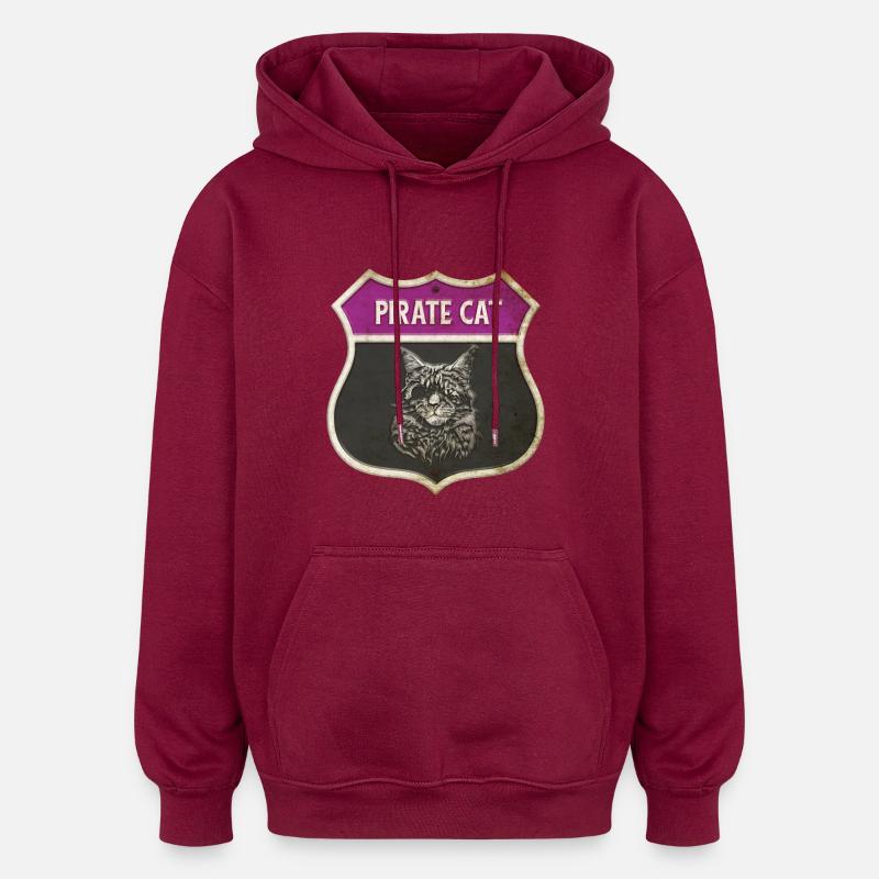 Motif écusson pirate de chat - Sweat à capuche oversize unisexe - bordeaux