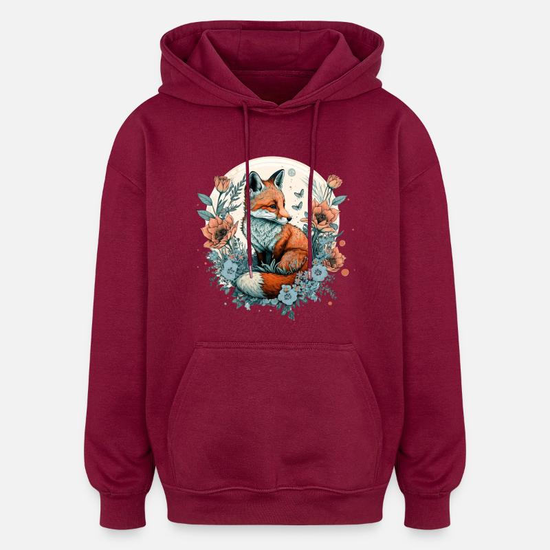 Fuchs - Oversized Unisex Hoodie - Burgunderrot