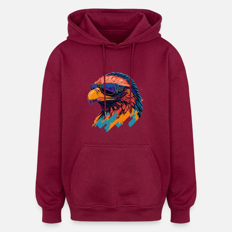 Majestic Soar: Retro Eagle T-Shirt - Sweat à capuche oversize unisexe - bordeaux