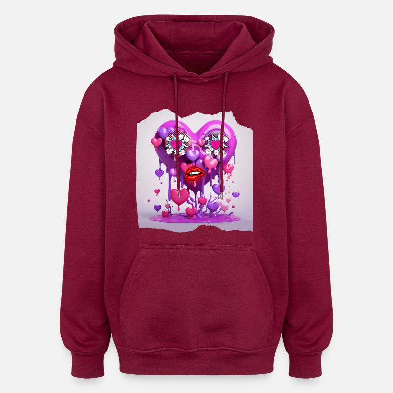 Drôle de coeur - Sweat à capuche oversize unisexe - bordeaux