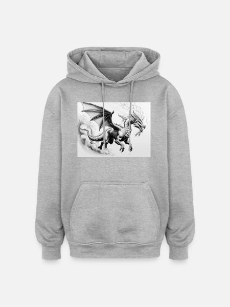 Determined Dragon with Fire Wings - Oversized Unisex Hoodie - burgundy