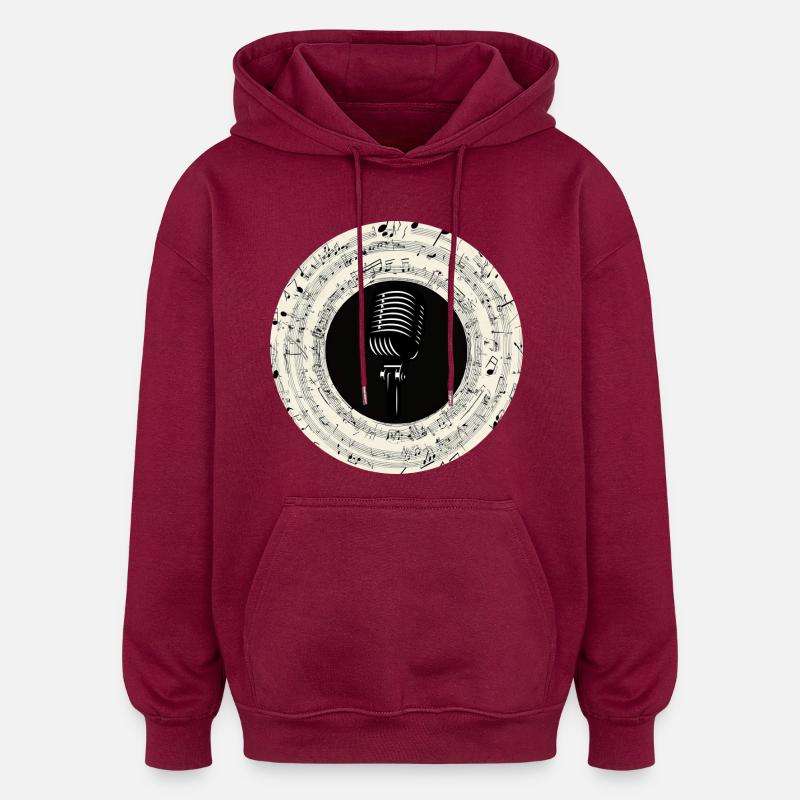 Microphone Musical Notes Art - Sweat à capuche oversize unisexe - bordeaux