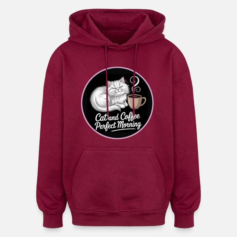 Katze und Kaffee Perfekter Morgen - Oversized Unisex Hoodie - Burgunderrot