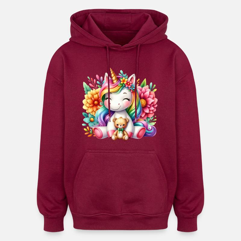 Regenbogen Einhorn Blumentraum - Oversized Unisex Hoodie - Burgunderrot