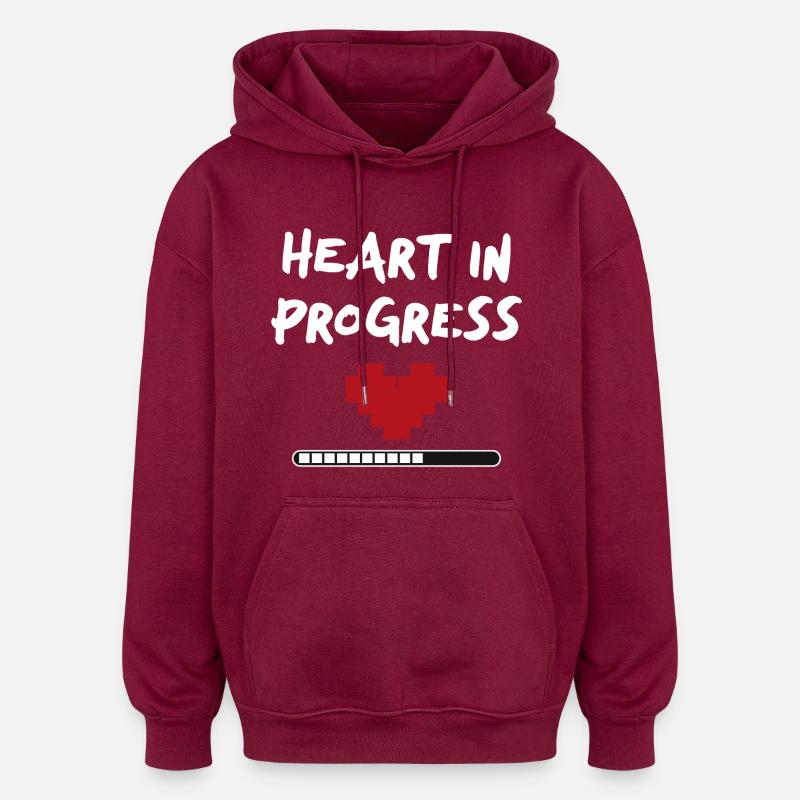 HEART IN PROGRESS Statement - Oversized Unisex Hoodie - Burgunderrot