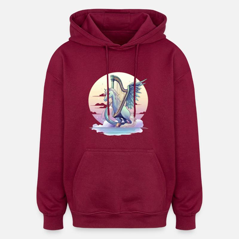 Pégase avec harpe le soir - Sweat à capuche oversize unisexe - bordeaux