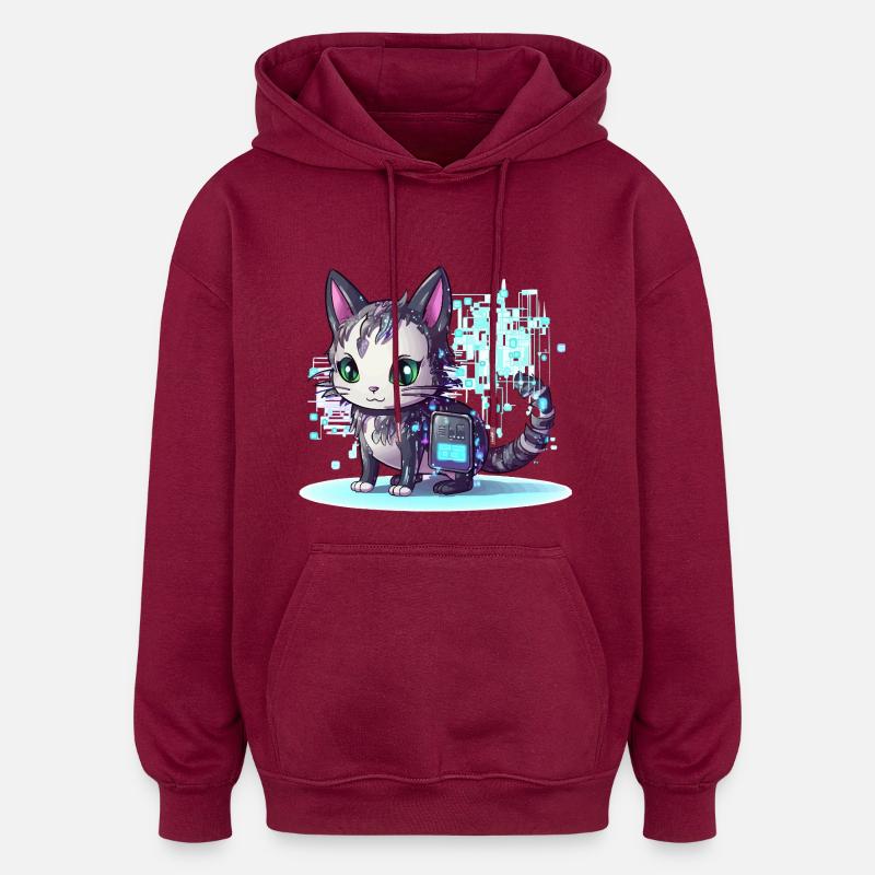 Cybercat Neon Pixel Magic - Sweat à capuche oversize unisexe - bordeaux