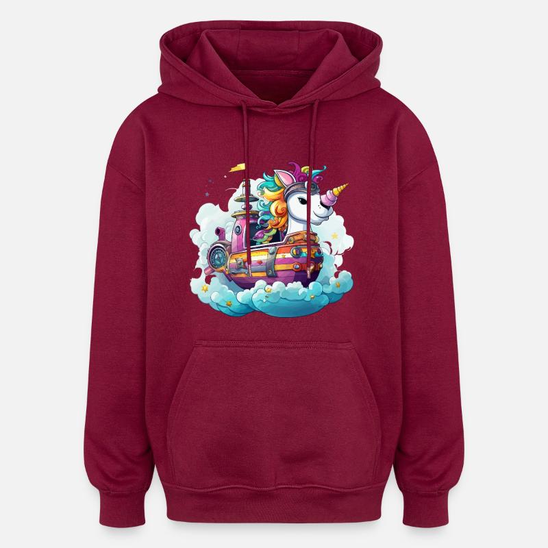 Bunter Einhorn-Schifftraum - Oversized Unisex Hoodie - Burgunderrot