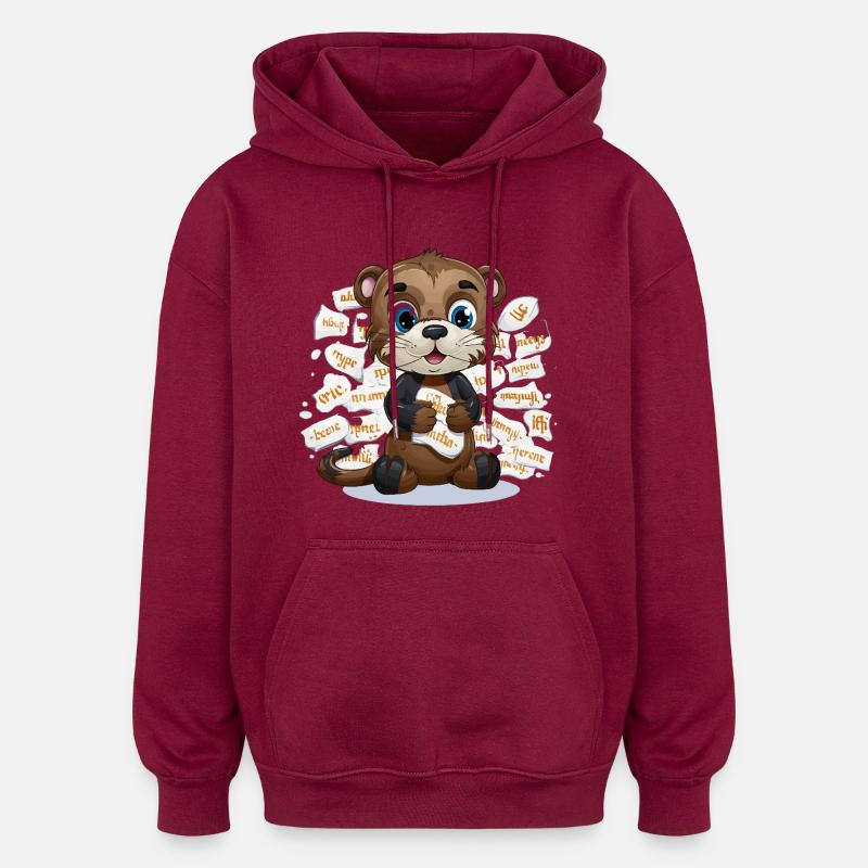 Learning otter with paper chaos - Oversized Unisex Hoodie - burgundy