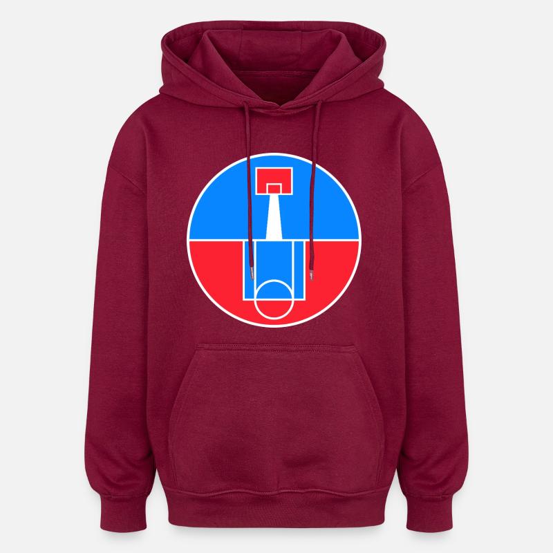 Insigne circulaire du terrain de basket-ball - Sweat à capuche oversize unisexe - bordeaux