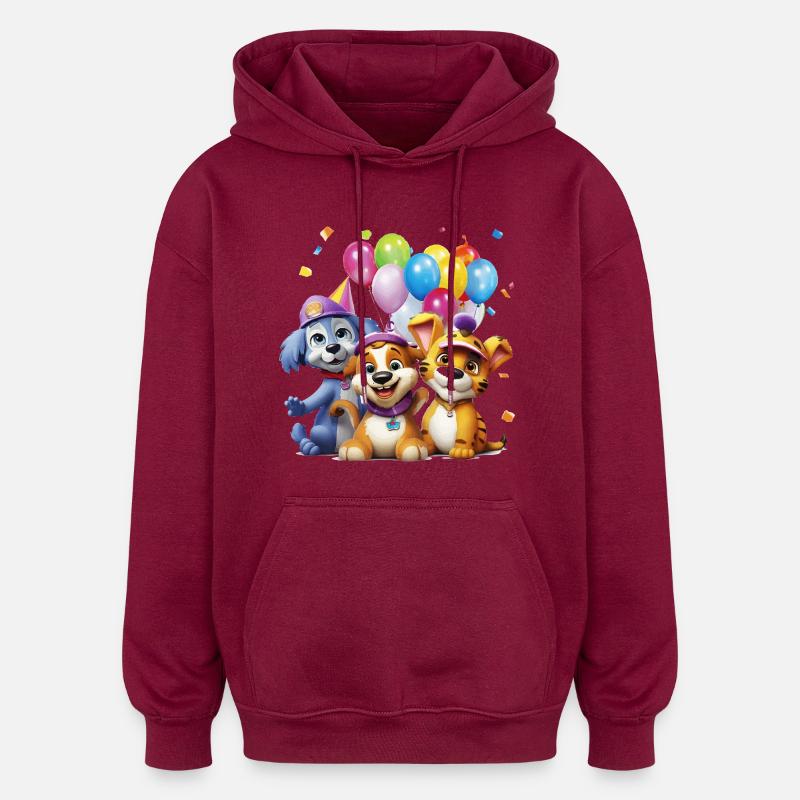 Trio de chiens Balloon Friends - Sweat à capuche oversize unisexe - bordeaux
