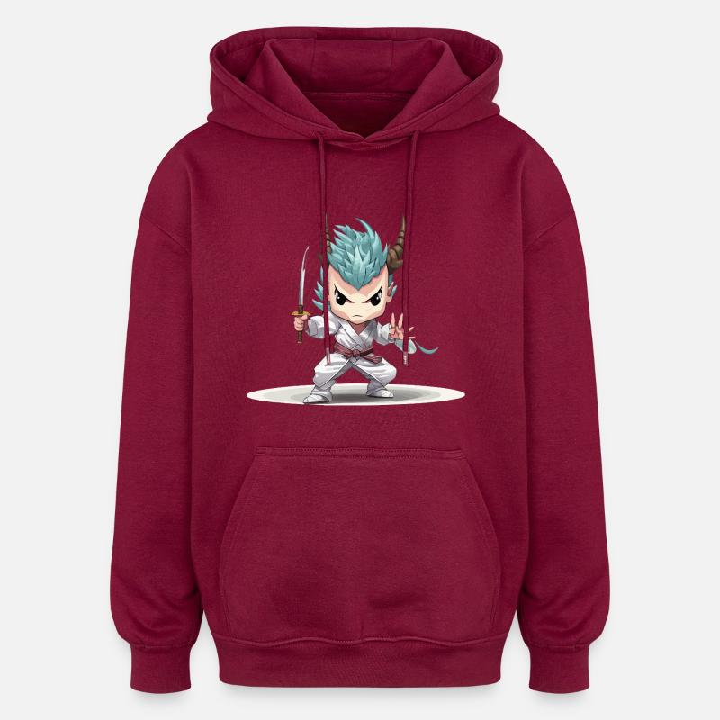Chibi Warrior with Katana - Oversized Unisex Hoodie - burgundy