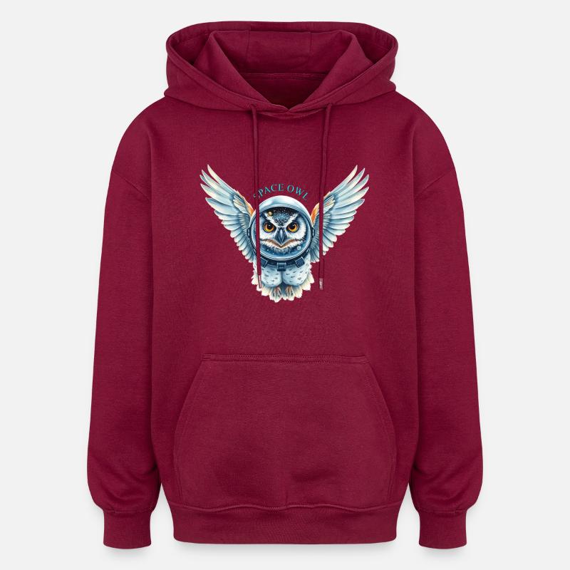 Weltraum-Eule im Raumanzug - Oversized Unisex Hoodie - Burgunderrot