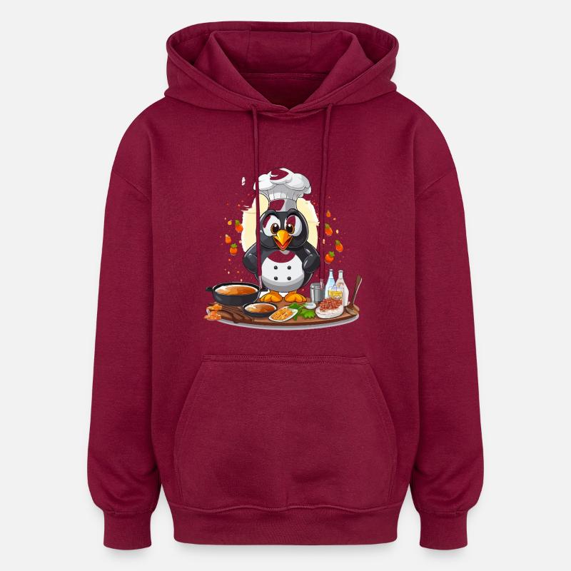 Kitchen Penguin Chef Design - Sweat à capuche oversize unisexe - bordeaux