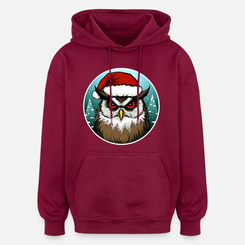 Weihnachten Eulen - Oversized Unisex Hoodie - Burgunderrot