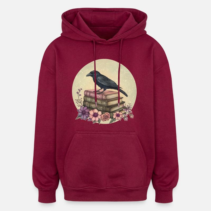 Rabe auf Bücherstapel - Oversized Unisex Hoodie - Burgunderrot