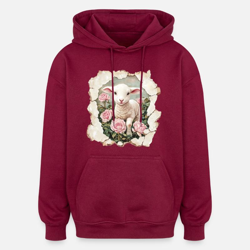 Agneau avec papillon - Sweat à capuche oversize unisexe - bordeaux