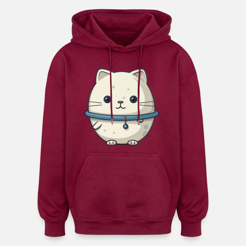 Illustration de chat de l’espace - Sweat à capuche oversize unisexe - bordeaux