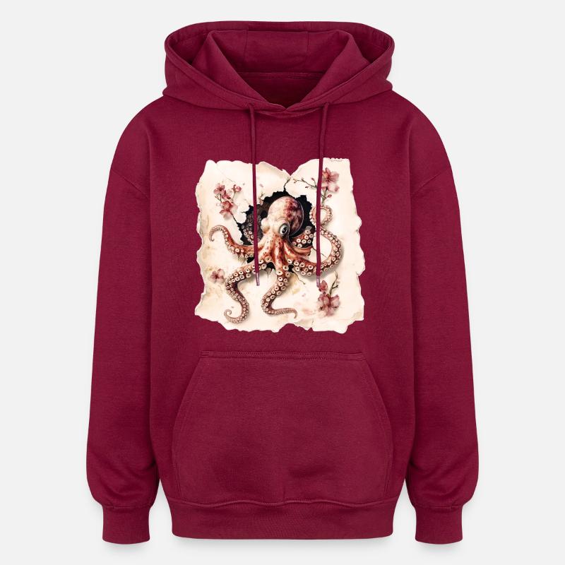 Pieuvre - Sweat à capuche oversize unisexe - bordeaux