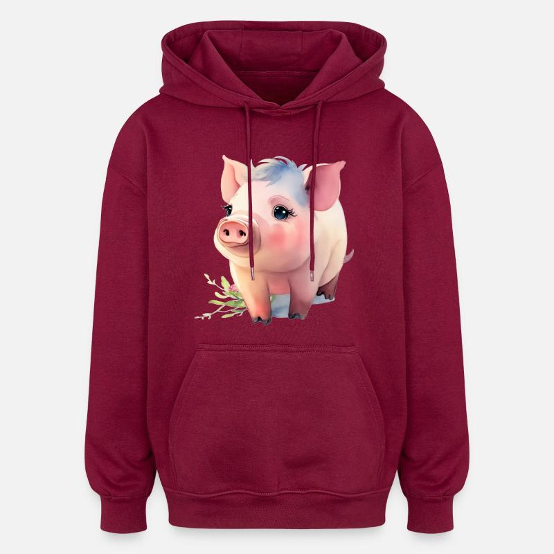 Ferkelchen - Oversized Unisex Hoodie - Burgunderrot