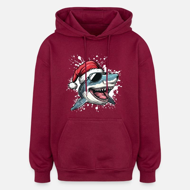 Requin Noël Drôle Noël - Sweat à capuche oversize unisexe - bordeaux