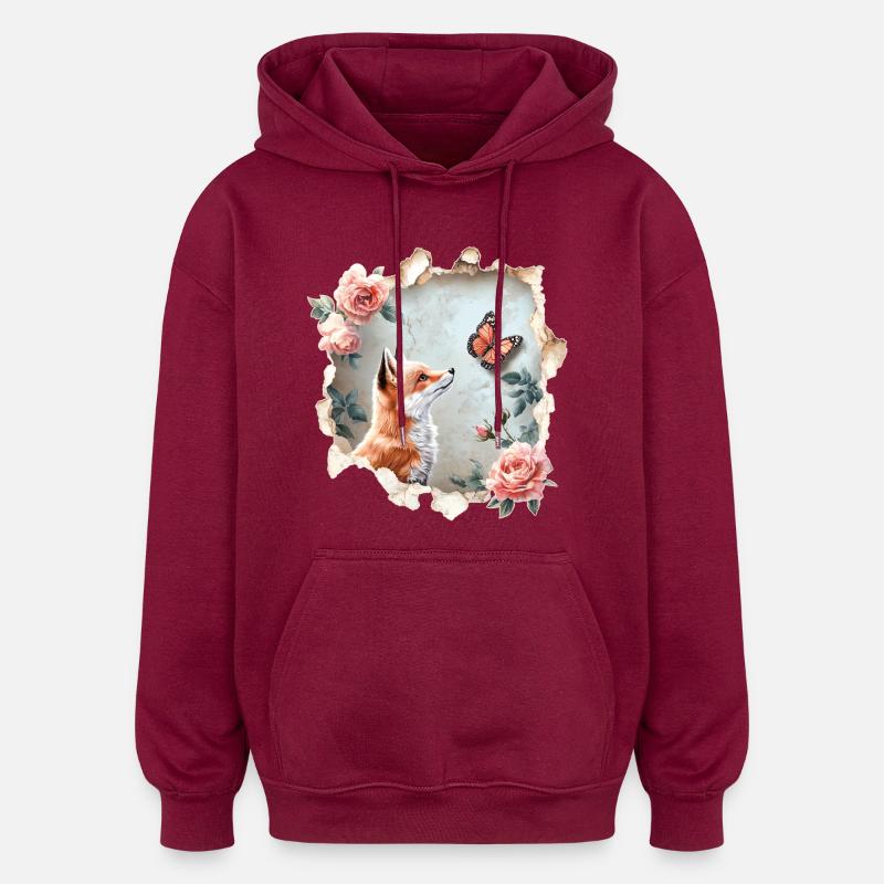 Fuchs mit Schmetterling - Oversized Unisex Hoodie - Burgunderrot
