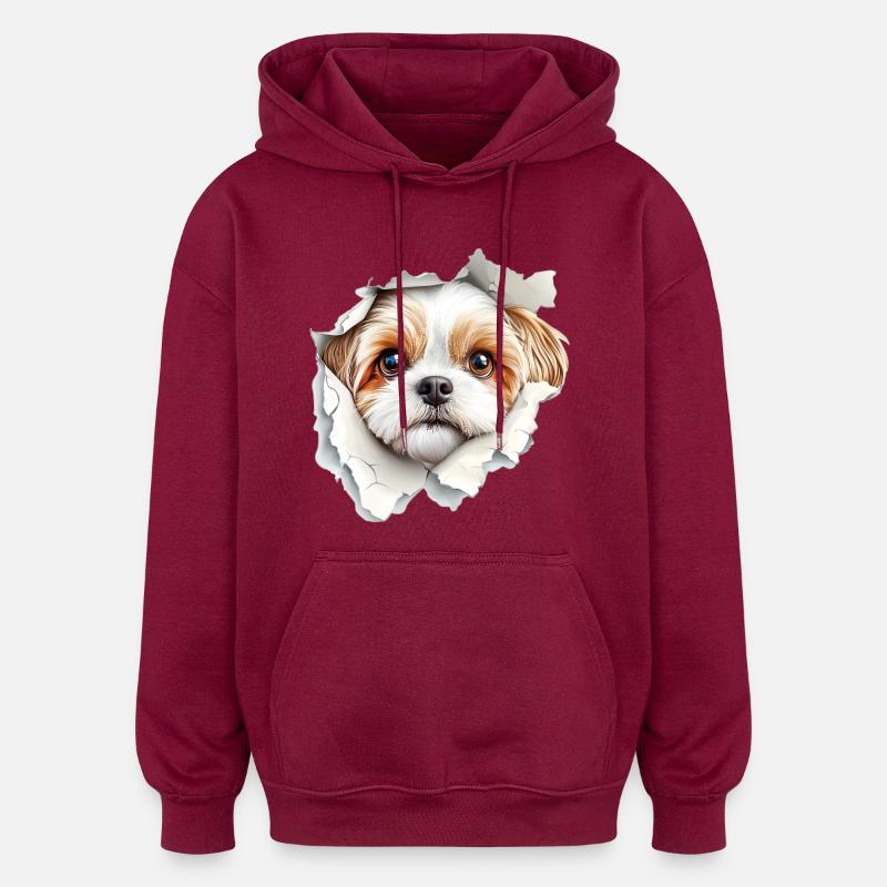 Shih Tzu - Sweat à capuche oversize unisexe - bordeaux