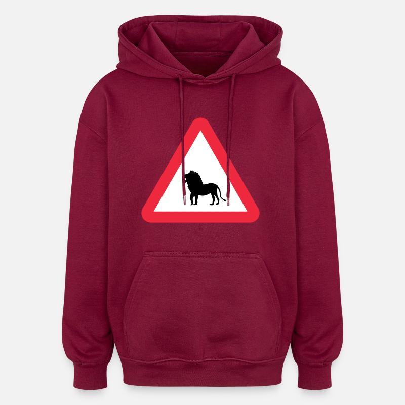 Attention Lion Avertissement - Sweat à capuche oversize unisexe - bordeaux