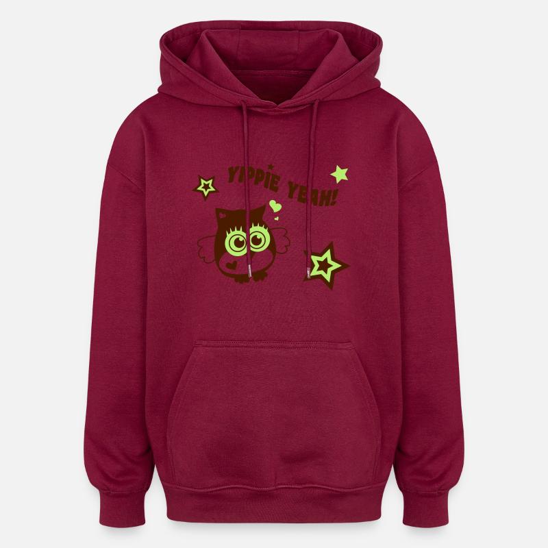 Eule - Yippie Yeah! - Oversized Unisex Hoodie - Burgunderrot
