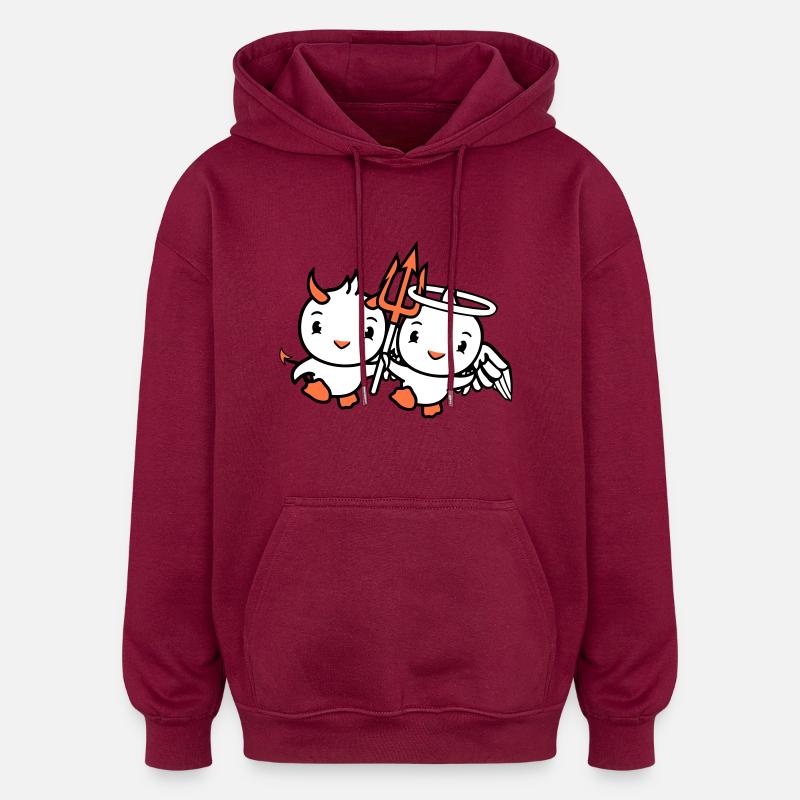 Birds Angel Sky Devil Horns Satan Hell Evil - Oversized Unisex Hoodie - burgundy