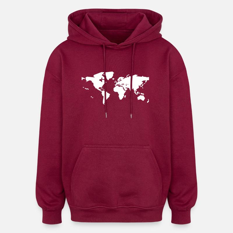 carte mondiale blanche - Sweat à capuche oversize unisexe - bordeaux