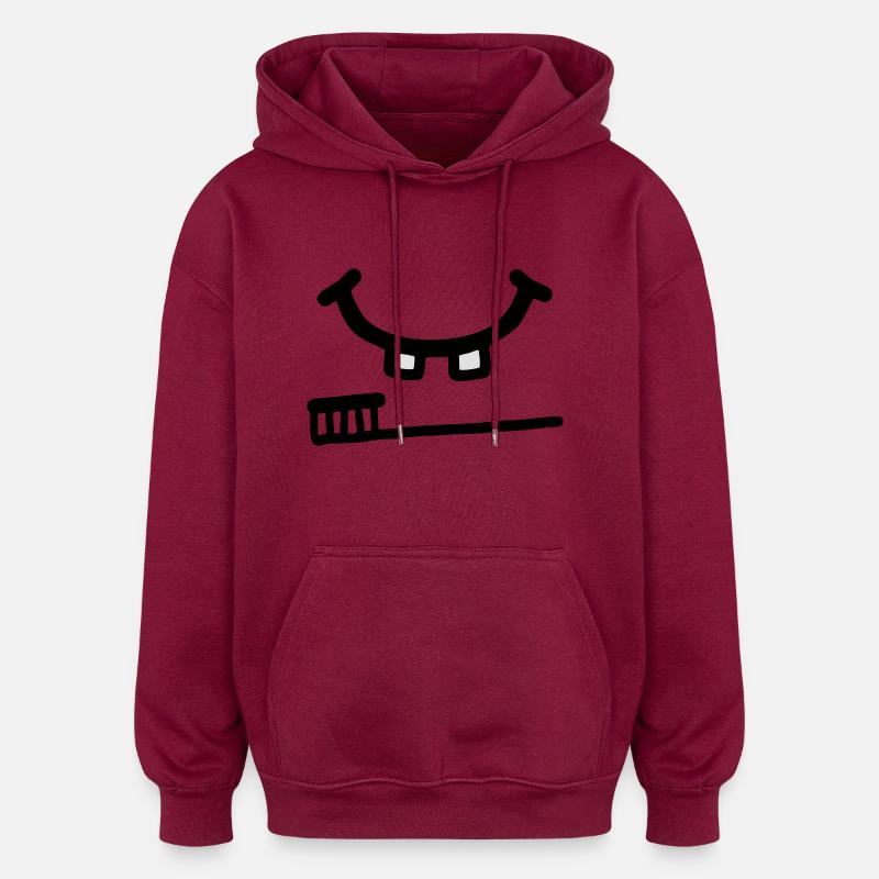 Brushing Teeth - Toothbrush - V2 - Oversized Unisex Hoodie - burgundy