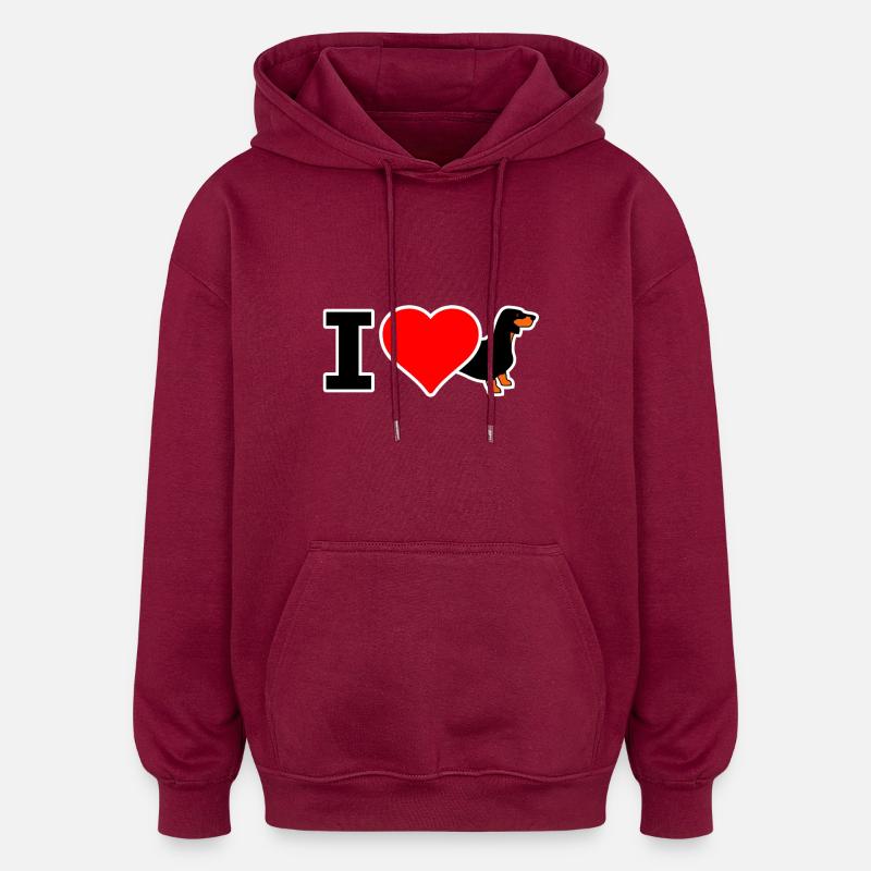 J'AIME Teckel Teckel iloveteckel - Sweat à capuche oversize unisexe - bordeaux