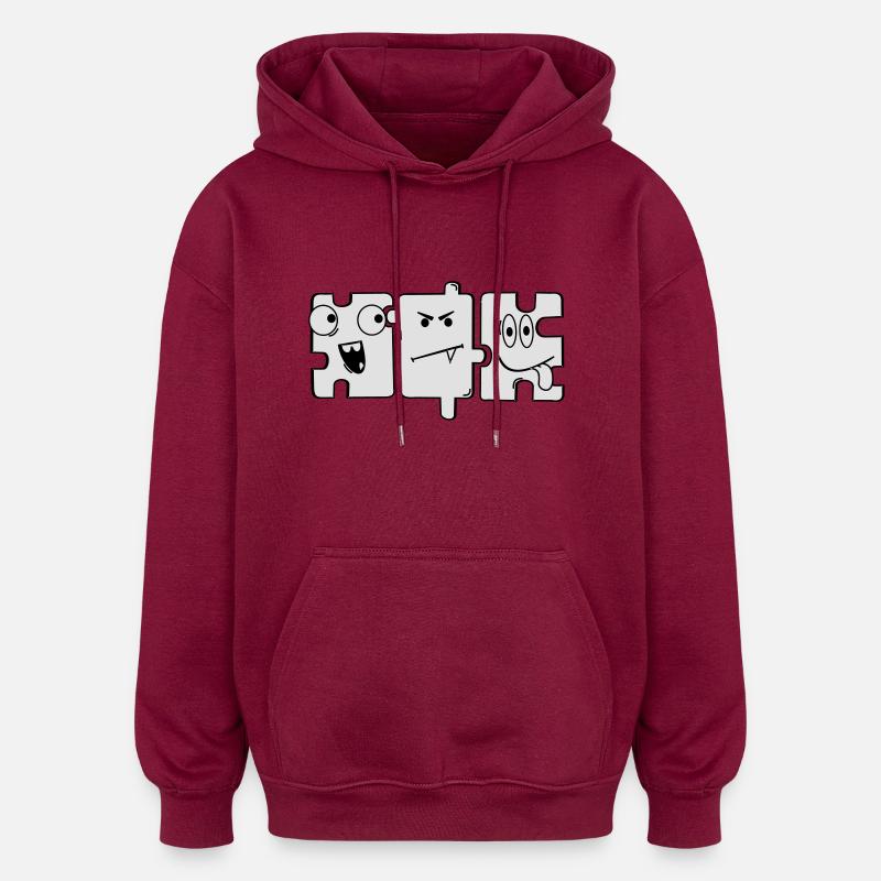 Monstre Puzzle - Sweat à capuche oversize unisexe - bordeaux