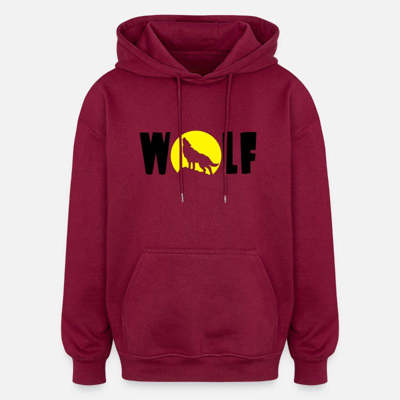 Wolf Mond - Oversized Unisex Hoodie - Burgunderrot