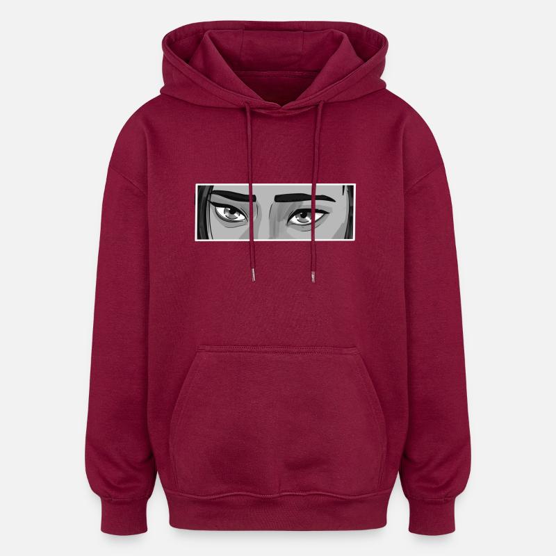 Cait Yeux BW - Sweat à capuche oversize unisexe - bordeaux